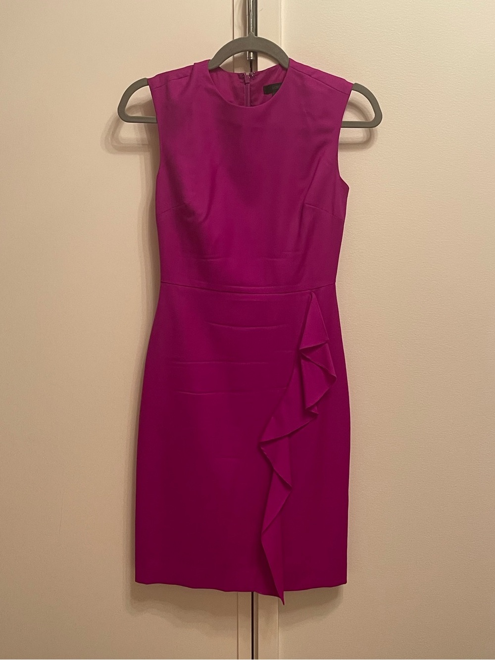 J.Crew Sleeveless Magenta Ruffle Sheath Dress 00P